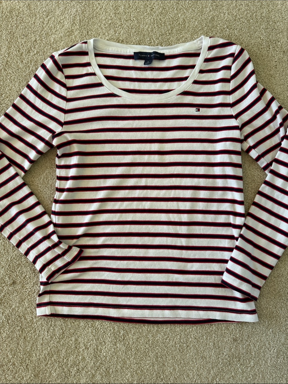Tommy Hilfiger White and Red Striped Long Sleeve Top